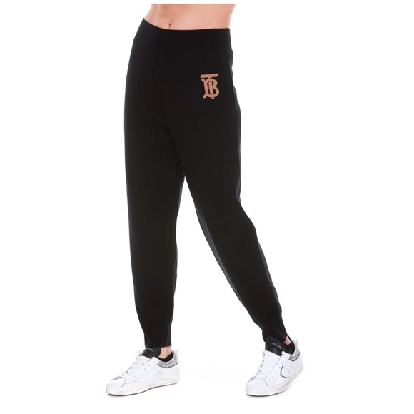 Burberry TB Monogram Cashmere Black Sweat Track pants SZ M NWT - Picture 10 of 12